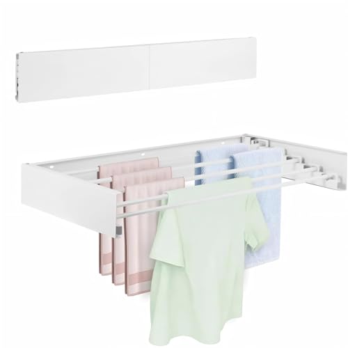 Wall Mounted Laundry Drying Rack, Carbon Steel Foldable & Retractable Clothes Drying Rack, Space Saving Adjustable Towel Holder for Bathroom, Laundry, Small Spaces (1, White, 50cm) - color: White, size: 19.69"