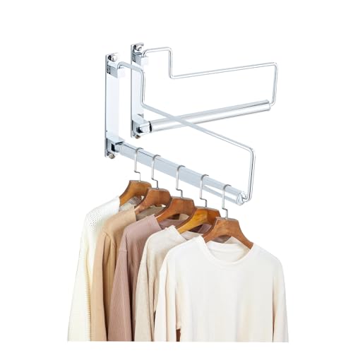 NEWRAIN Chrome Clothes Drying Rack, Wall Mounted Swing Arm Hanger for Laundry Room, Garage, Indoor & Outdoor Use - color: Chrome, size: Trapezoid
