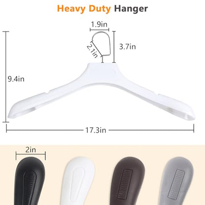 DEDU Suit Hangers for Men 40 Pack, Extra Wide Suit Hanger Non Slip Width 17.7", Thick Plastic Coat Hangers White with Metal Hook - color: White-40