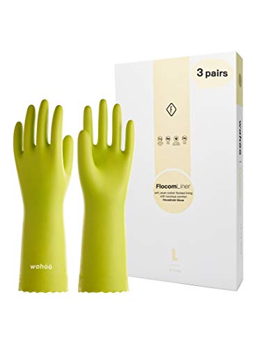 LANON 3 Pairs wahoo Cleaning Gloves,Cotton Flocked Liner,Bud Tender,Large - color: Bud Tender, size: Large (Pack of 3)