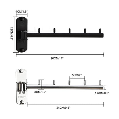 Folding Wall Mounted Clothes Hanger Rack with Swing Arm Stainless Steel Heavy Duty Coat Hook for Bathroom, Bedroom, Laundry Room - Black - color: Black