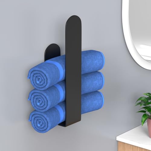 HUFEEOH Hand Towel Holder, Black Hand Towel Bar, Stainless Steel Self Adhesive Bathroom Towel Bar Stick on Wall (Pack of 2) - color: Black, size: 8 Inch (Pack of 2)