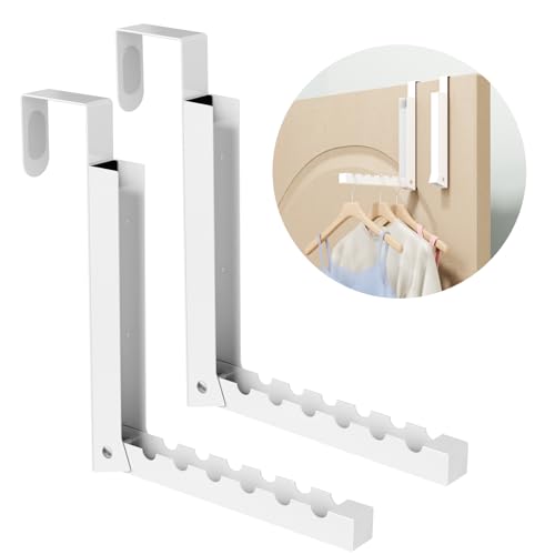 BAKON Over The Door Hanger Folding Clothes Drying Rack, Folding Hanging Coat Rack for Indoor Laundry Room Compact Small Space Foldable Portable Clothing Hanger Hook Collapsible- 2 Pack - color: White