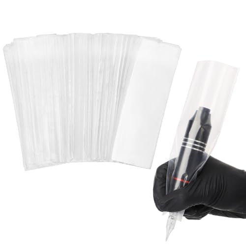200pcs Tattoo Pen Machine Cover Bags, Clear Disposable Tattoo Supplies Pen Machine Covers Sleeves Essentials, Plastic Pens Type Bag Cover for Professional Tattooing Equipment Accessories - color: Clear, size: Open Top 200pcs