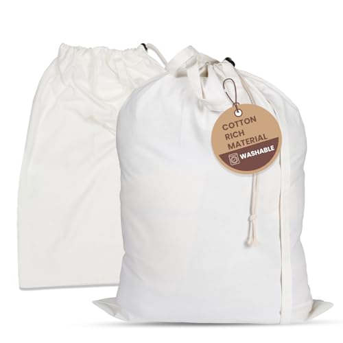 LFH Home Cotton Rich Canvas Large Laundry Bag with Handle, Heavy Duty Drawstring Closure Washable Laundry Bags School Travel, Home, Hotel, College Dorm, Organizer Sack, Cloths 20x30-White - color: White, size: 20”x30”