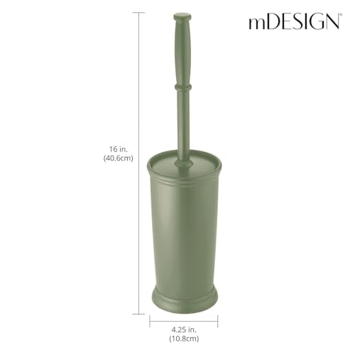 mDesign Toilet Bowl Brush and Holder - Covered Bathroom Toilet Brush - Standing Toilet Bowl Scrubber in Modern Holder - Space Saving, Deep Cleaning Brush for Toilet - Hyde Collection - Olive Green - color: Olive Green, size: Pack of 1
