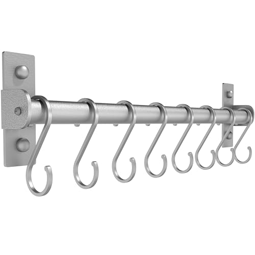 Dseap Kitchen Utensil Holder Hanger, Pot and Pan Rack Wall Mounted, Kitchen Rail with 8 Hooks for Hanging Cooking Utensils, Mugs, Spoons, Wall Mounted, Silver - color: Silver