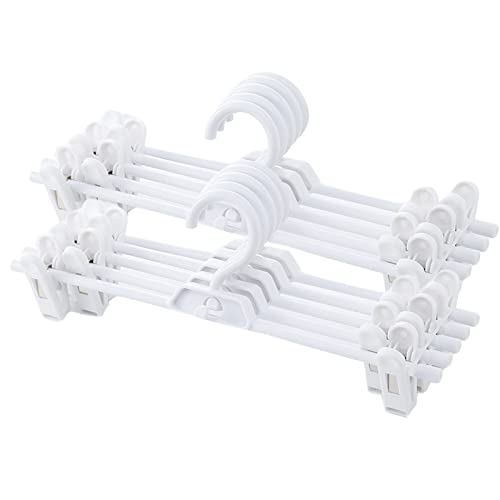 Pants Hangers, 10pcs Adjustable Clothes Hangers with Clips, Portable Drying Rack Travel Plastic Non-Slip Clothes Drying Hanger for Kids Or Adults Garments (White) - color: White