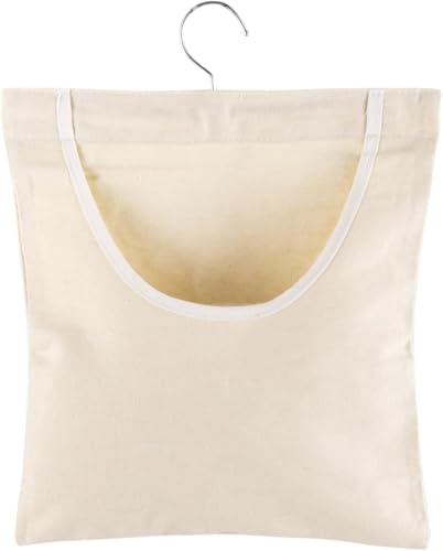 Canvas Clothespin Bag, 13.3x11.2 Inch Hanging Laundry Organizer with Hook, Large Opening & Portable Design for Clothesline, Home, Balcony, Travel - Beige