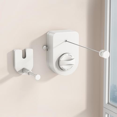 CICUFY Retractable Clothesline Indoor, Non-Sagging Clothes Line Outdoors,13.8 Ft Heavy Duty Clothesline with Telescopic Hanging Rod, Wall Mounted Space-Saving Laundry Line (White) - color: White