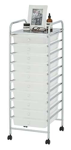 10 Drawer Rolling Storage Cart with Wheels, Slim Utility Organizer, White - color: WHITE