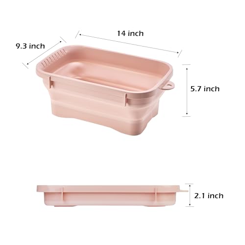 Collapsible Dish Pans, 2Gal (7.5L) Capacity, Plastic Dish Tub Dishpan for Kitchen Sink with Drainage Hole, Foldable Small Wash Basin for Kitchen, Camping, Travel (Pink) - color: Pink