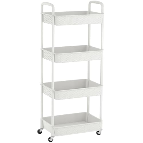 MOYIPIN 4-Tier Plastic Rolling Utility Cart with Handle,White - color: White, size: 4-Tiers without cups