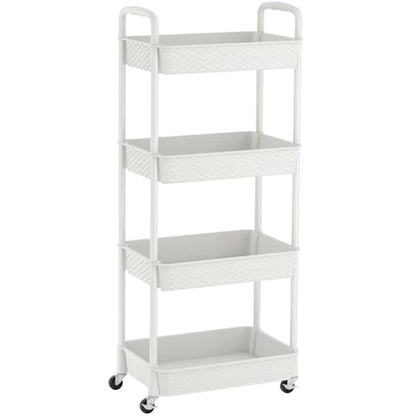 MOYIPIN 4-Tier Plastic Rolling Utility Cart with Handle,White - color: White, size: 4-Tiers without cups