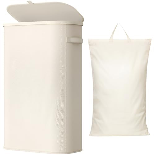Lifewit Slim Laundry Basket with Lid and Removable Bag, 65L, White - color: White, size: 65L