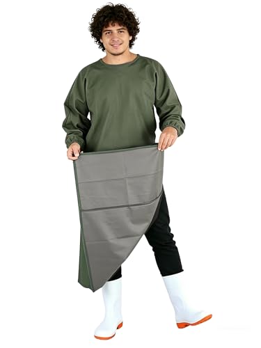 SUJAN Durable Waterproof Long Sleeve Apron Multi-Purpose Work Garment - color: Dark Olive Green, size: length：49.2in