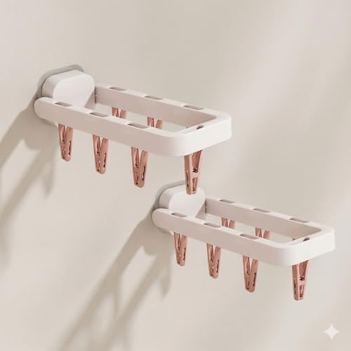 Wall Mounted Drying Rack with 7 Hidden Clips for Sock&Underwear-Pink 2Pack - color: Pink-2 Pcs