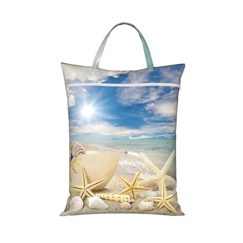 Sea Shells Star Fish Ocean Beach Tide Pool Travel Laundry Bags Cloth Diaper Wet Bags Handle Washable Dirty Clothes Bags Wet Dry Bag Suitcase Gym Swimming Pool College Dorm Wet Bag - color: 1 PC15, size: One Size