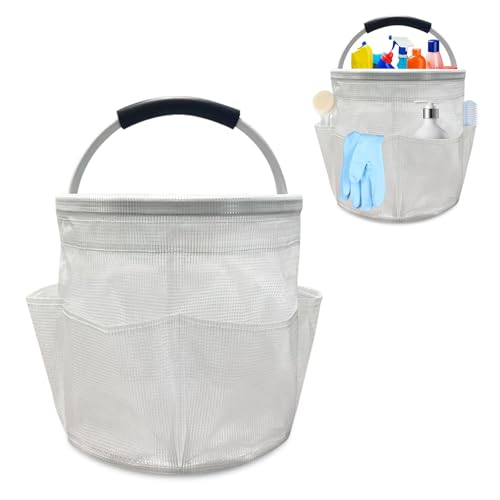 17L Cleaning Caddy with Handle, Foldable Cleaning Supply Caddy with 6 Pockets Cleaning Caddy Bag for Outdoor Camping Garden Harvest Basket Bathroom Storage (Clear) - color: Clear