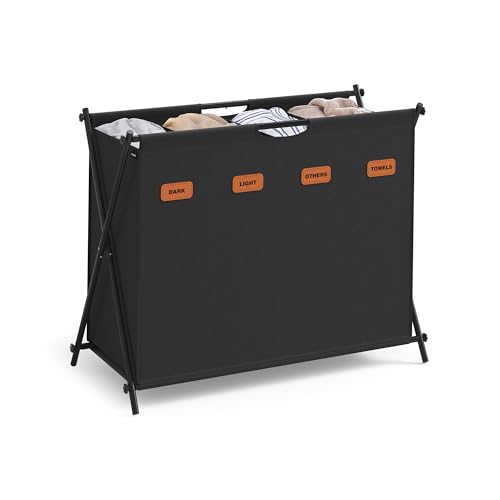 SONGMICS Laundry Hamper, 41 Gal. 4 Sections, Collapsible X-Frame - color: Ink Black, size: 155 L