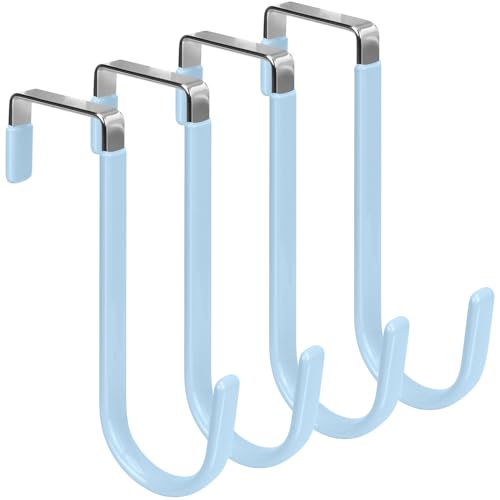 FYY Over the Door Hooks, Single-Hanger 4 Pack, Fits Doors 1 3/8" Cyan - color: A Cyan, size: Short, style: 4 Pack