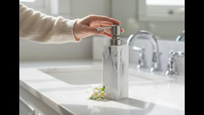 Ink White Soap Dispenser, Countertop Lotion Resin Bottles with Rust Proof Brushed Nickel Pump, Refillable Liquid Hand Soap Jar, Resin Shower Dispensers for Bathroom, Kitchen - color: Ink White+brushed Nickel