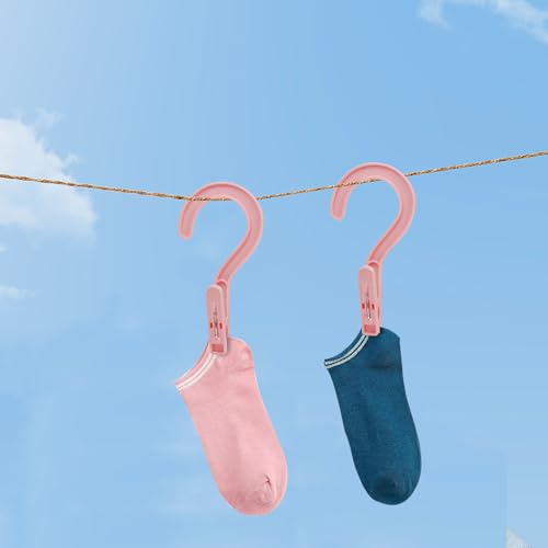 Andiker 4pcs Laundry Hooks with Clips, 5.2" Super Strong Clamping Plastic Single Clip Hangers Portable Travel Hangers with Clips to Hang Socks Towels Boots and Dry Wet Clothes (White) - color: White