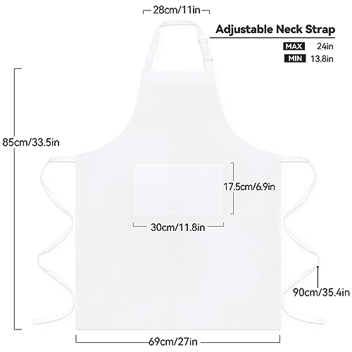 NLUS 2 Pack White Aprons with 2 Pockets for Women Men Kitchen Aprons with Pockets, Chef Aprons for Baking BBQ Cooking - color: True White