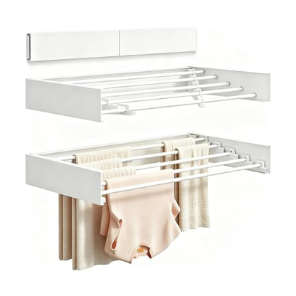 Wall Mounted Foldable Clothes Drying Rack Carbon Steel 5 Rods, Space-Saving Laundry Drying Rack with Wall Template (1, White, 19.69") - color: White, size: 19.69"