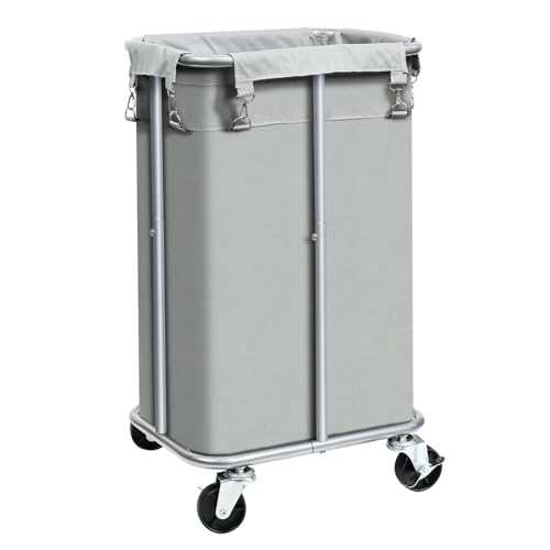 100L Rolling Laundry Hamper Basket with Wheels for Bedroom, Grey - color: Grey