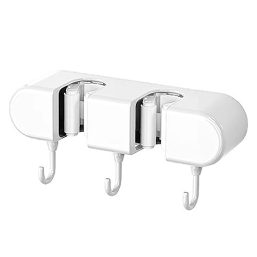 Wall Mounted Storage Rack for Mops and Brooms Ultimate Home Organization Solution with Holders and Hooks for Space() - color: White 2 clip 3 hook, size: 22X7X5.5