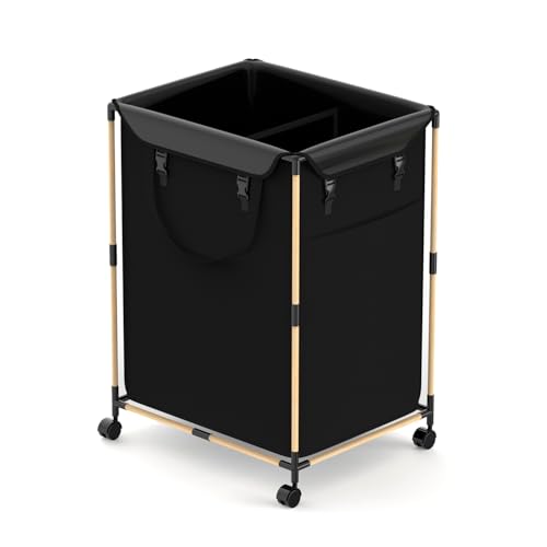 Large Laundry Basket with Wheels, 2-Section Rolling Laundry Basket, 150L