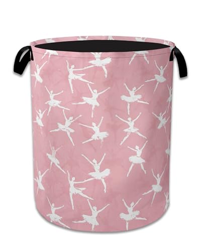 Cute Ballet Dancer Laundry Basket,Foldable Oxford Cloth Pink Laundry Hamper With Handle, 20.8"x16" Portable Clothes Storage Basket Bag for Laundry Room/Bathroom/Bedroom/Dormitories - color: Cute Ballet Dancer Pink