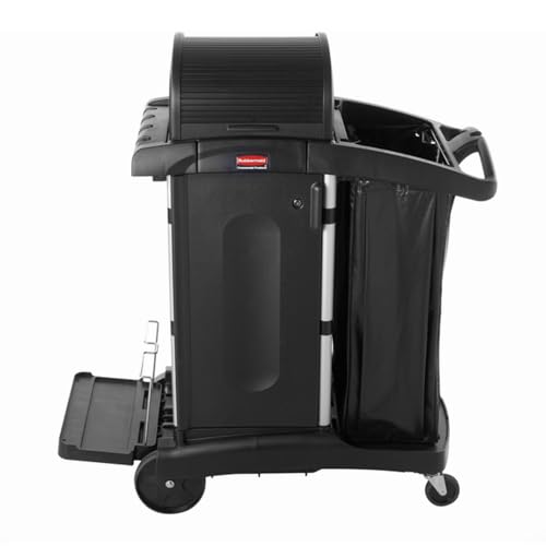Rubbermaid Commercial High Security Housekeeping Janitorial Cart with Wheels, Yellow Vinyl Bag, Locking Hood and Cabinets for Commercial Facility/Hotel/Stadium/School/Office