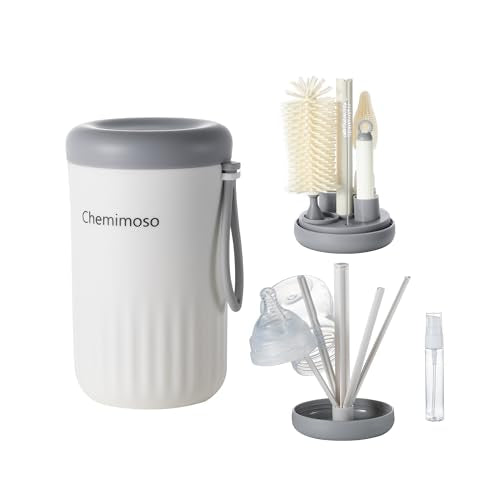Travel Silicone Baby Bottle Brush Cleaner, Bottle Cleaner Brush Set - color: Grey and White