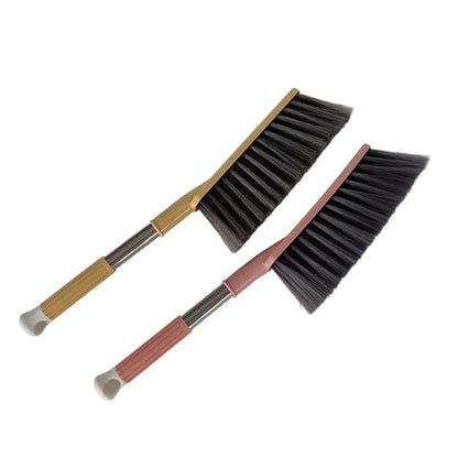 2 Pack Soft Bristle Bed Sheets Sweeping Cleaning Brush with Long Hand, Counter Duster for Debris Hair Remover Desk Quilt Sofa Furniture (Pink Yellow)