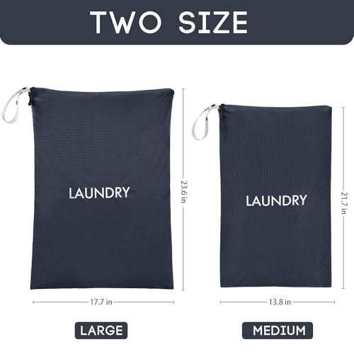 Travel Laundry Bag (2 Pcs - Large + Small) - Foldable Waterproof Washable Wet Dry Bag for Gym, Swimming, Yoga, and Workout Perfect for Dirty Clothes, Bathing Suits, Travel Accessories - Navy Blue - color: navy blue, size: L+M (2 Pcs) – 23.6"×17.7" + 21.7"