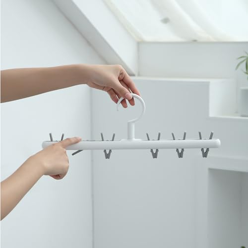 Foshine Clothes Hanger 2 Pack Clothes Drying Racks Windproof for Drying - color: White With Orange&grey Clips