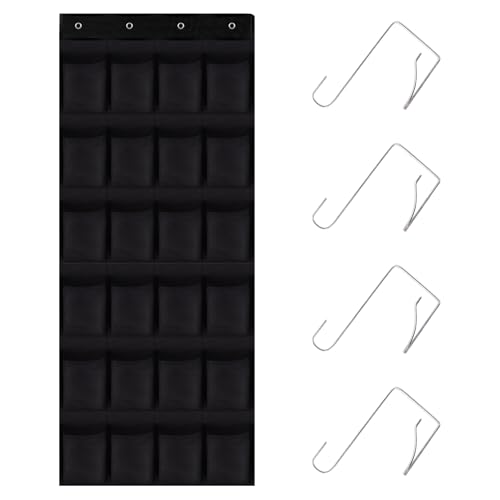 Over the Door Shoe Organizer,24 Mesh Pockets,Hanging Storage (Black) - color: Black, size: 58"x22"