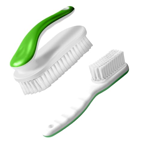 2pc Multi-Purpose Household Cleaning Brush Set, Ergonomic Comfort Grip for Shoe Cleaning, Laundry & Bathroom Cleaning (Green) - color: Green