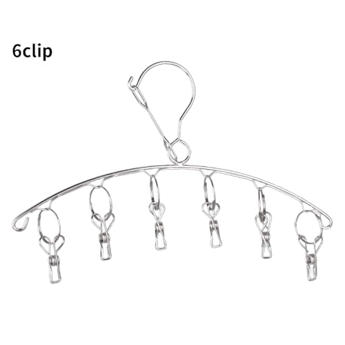 1pcs Stainless Steel Clothes Drying Hanger Windproof Rack Clips Sock Laundry Airer Hanger Underwear Holder,6-Clips