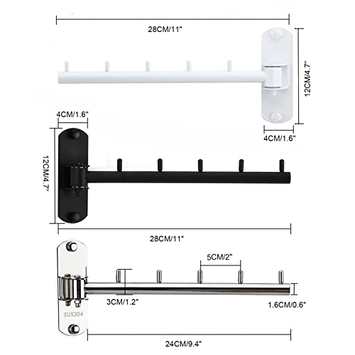 Folding Wall Mounted Clothes Hanger Rack with Swing Arm Stainless Steel Heavy Duty Coat Hook for Bathroom, Bedroom, Laundry Room- White - color: White