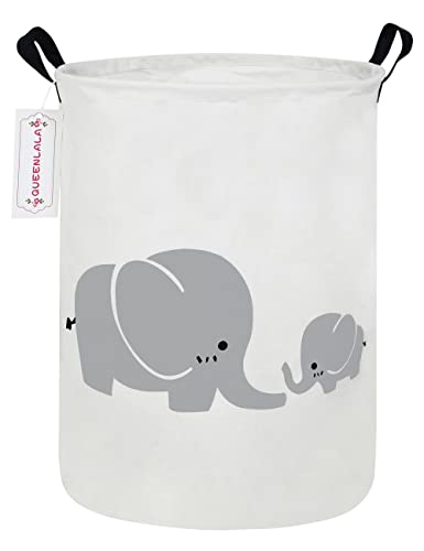 QUEENLALA Foldable Waterproof Round Fabric Laundry Basket Home, Elephant - color: Parent-child elephant