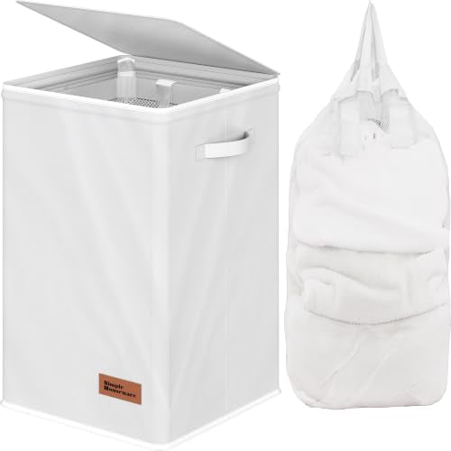 Simple Houseware Foldable Laundry Hamper Basket with Lid and Bag, Pink - color: White