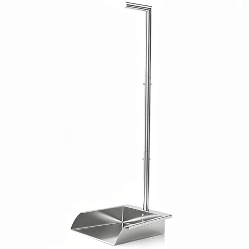 35in Heavy Duty Stainless Steel Standing Dust pan with Handle, Long Handle Metal Dustpans, Stand Up Large Dustpan for Farm, Office, Garage, Outdoor Yard, Commercial & Household Use