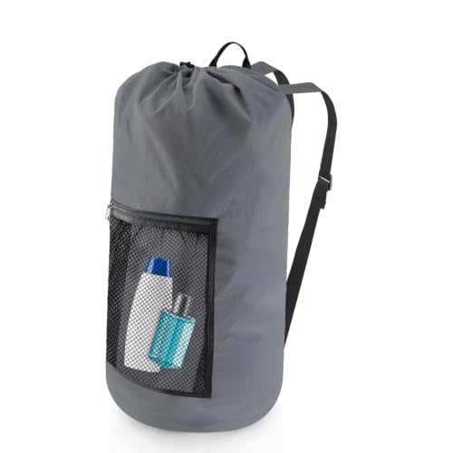 Olosar Laundry Bag Backpack, Extra Large Travel Laundry Bag with Mesh Pocket & Adjustable Shoulder Straps,Dirty Clothes Travel Bag for College Students Dorm,Apartment(Grey) - color: Grey, size: 1Pack