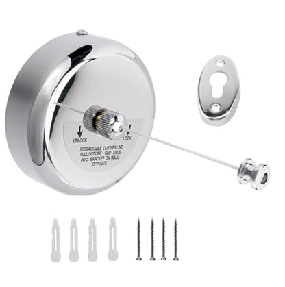 304 Stainless Steel Retractable Clothesline Indoor with 9.2FT Adjustable Nylon Rope, Wall Mounted Retractable Line String Clothes Line for Drying in Hotel, Bathroom, Laundry Outdoor Indoor