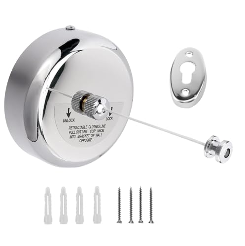 304 Stainless Steel Retractable Clothesline Indoor with 9.2FT Adjustable Nylon Rope, Wall Mounted Retractable Line String Clothes Line for Drying in Hotel, Bathroom, Laundry Outdoor Indoor