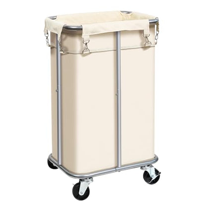 100L Rolling Laundry Hamper Basket with Wheels for Bedroom, Beige - color: Cream