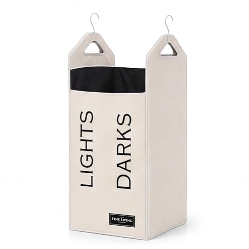 TFLC Hanging Laundry Hamper Bag With Hanger, Dual Compartment, Beige - color: Beige, size: Dual Compartment